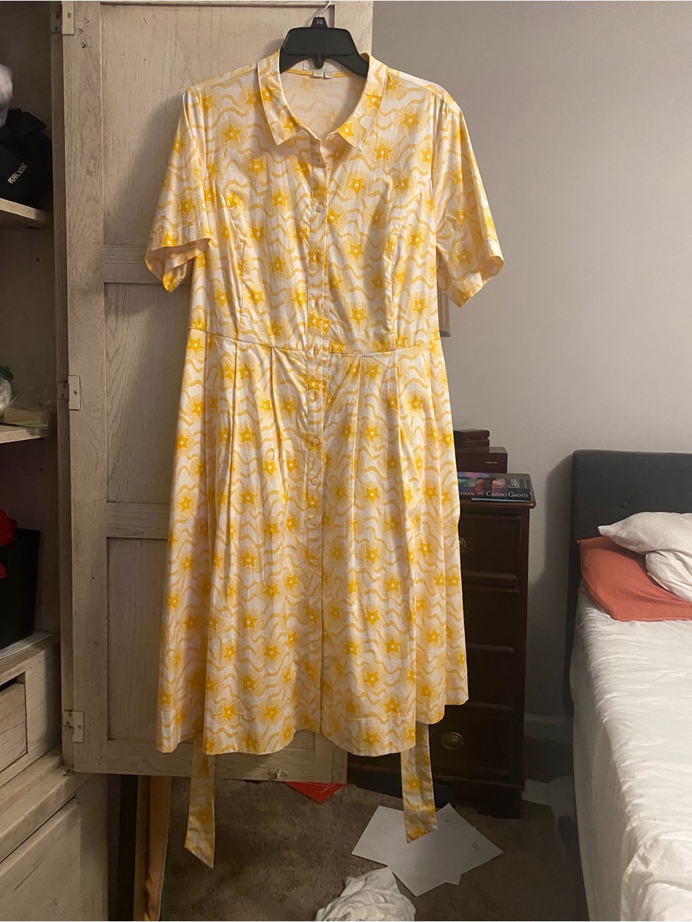 Boden Yellow Star-Print Maxi Shirt Dress